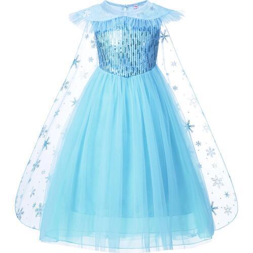 Girls Dress Cartoon Cosplay Snow Queen Princess Dress Lace Tulle Ball Gown Dress Fancy Clothing