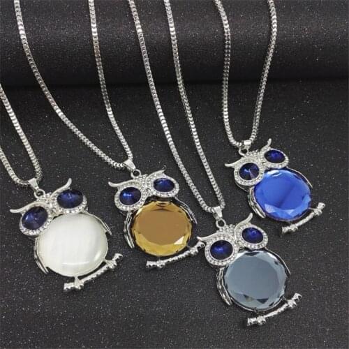 Drop Shipping Vintage Owl Design Rhinestones Crystal Pendant Necklaces Women Sweater Chain Necklace Jewelry Clothing Accessories
