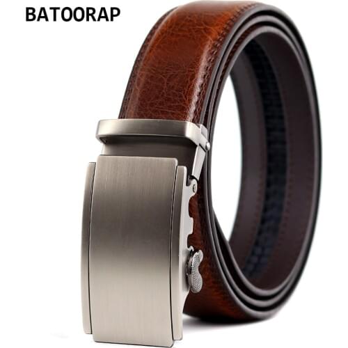 Cowhide Trouser Belt Ratchet Brown Business Waist Strap Male 3.5cm Width Mens Belt Leather High Quality Gray Automatic Buckle