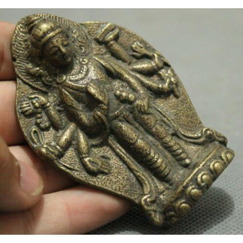 S0476 Old Tibet Bronze Copper Buddhism 8 Hands Kwan-yin GuanYin Stand Buddha Statue