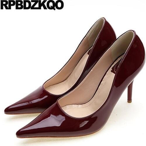 Scarpin high heels thin sexy 2019 pointed toe wine red pumps size 4 34 Winkle Picker nude 33 ladies yellow shoes patent leather
