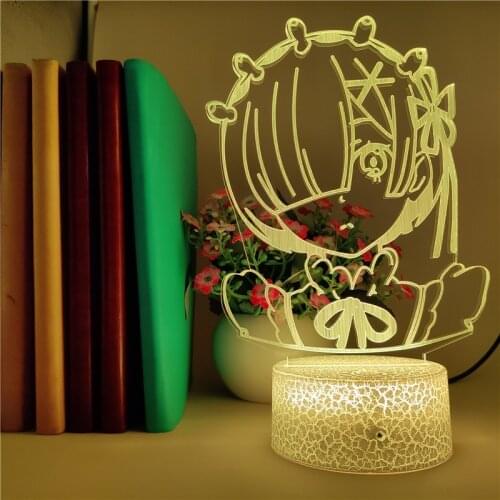 Re Zero Rem Night Light LED Projector 3D Table Lamp Anime Nightlight Bluetooth Fans Kids Gift APP Control Hotel Room Decoration