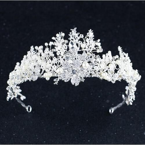 Baroque Gold Silver Color Wedding Hair Jewelry Pearl Headpiece Crystal Tiara And Crowns Queen Princess Wedding Hair Accessories