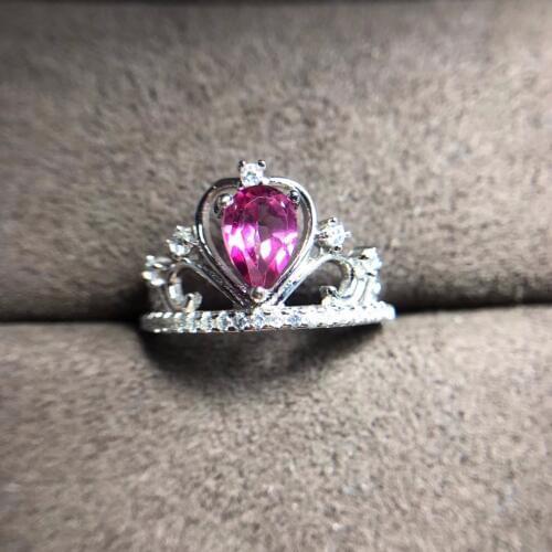 Uloveido 925 Sterling Silver Princess Crown Teardrop Ring, 0.9ct Red Topaz, Excellent Pear Cut Gemstone Wedding Rings FJ356