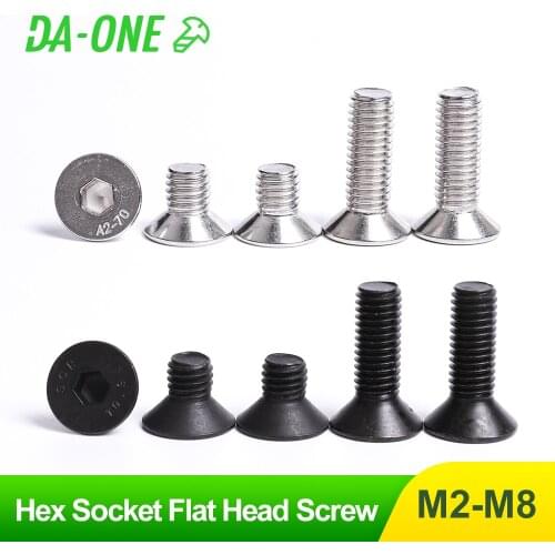 10/15/20/50 Pcs Hex Socket Flat Countersunk Head Screws M2 M2.5 M3 M4 M5 M6 M8 Black Grade 10.9 304 Stainless Steel Hexagon Bolt