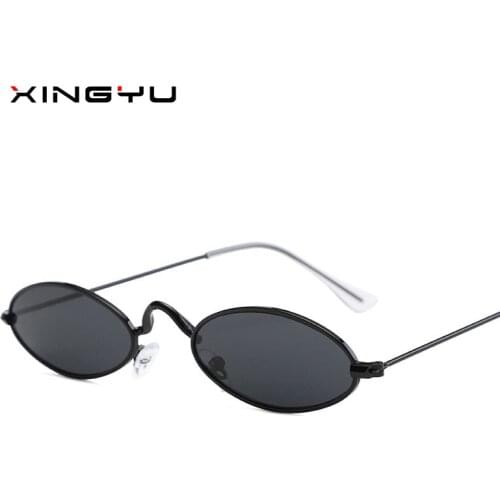 XINGYU 90s Red Glasses Narrow Small Round Women Men Sunglasses Vintage Brand Designer Tiny Metal Frame Flat Lens Oval Glasses