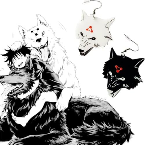 Jujutsu Kaisen Anime Black White Divine Dogs Earrings Trendy Fushiguro Megumi Cosplay Acrylic Pendientes Accessories Jewelry