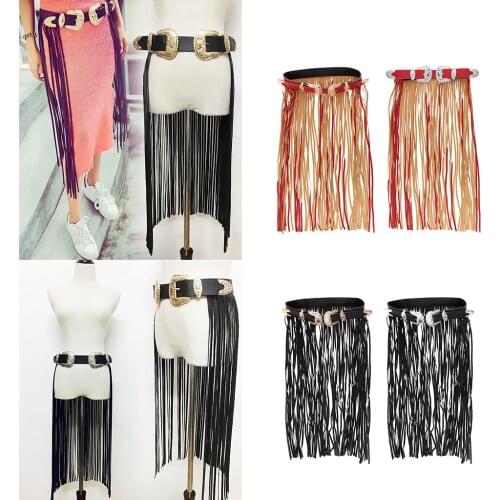 Women Tassels Leather Skirt Summer Fashion Adjusted Belts Long Fringe Dress