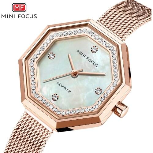 MINI FOCUS Woman Watch 2021 Rose Gold Watches for Women Quartz Casual Top Brand Luxury Wristwatch Mesh Steel Strap часы женские