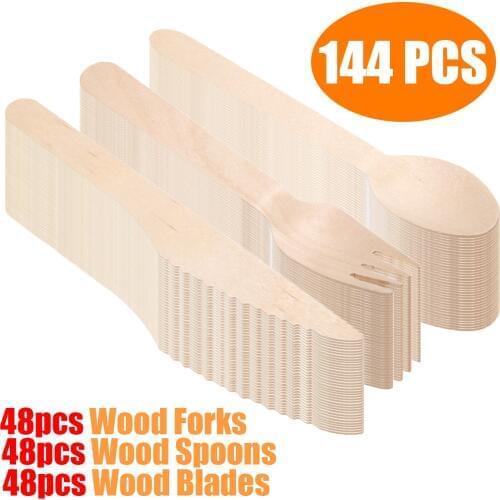 144pieces Wood Cutlery Tableware with Knives Forks Spoons Disposable Dinnerware Set Kitchen Dining Accessories