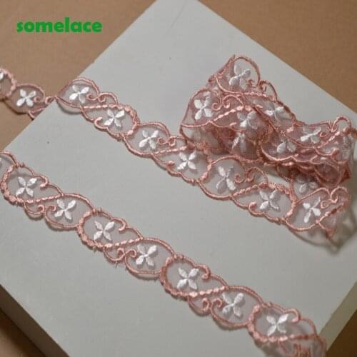 15Yds/Lot 2.5cm Wide Pink Edge Sliver Floral Venise Lace Trim with Design for Wedding Bridal,Garment Decoration1227