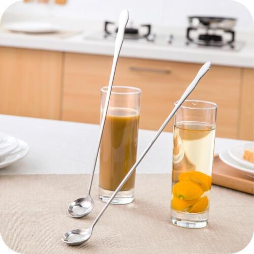2pcs/lot top quality 410 Stainless Steel thicken Handle 31cm long spoon Polishing for Dessert Coffee Honey Tea fruit ice spoon