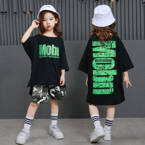 2019 Summer Fashion Kids Hip Hop Clothing Girls Short Sleeve Hiphop Tshirts Camouflage Shorts Children Street Dance Wear Costume