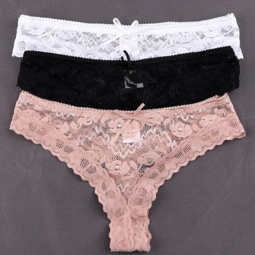 3Pcs Trendy Transparent Panties Sexy T Back Girl Thong Lady Lace Comfort Thongs WomenS G String Low Rise Underwear Underpants