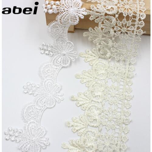 5yards/lot Embroidered White Butterfly Lace Ribbon Beige Flower Lace Trims Curtain Edge Wrap Garment Accessories clothes decors