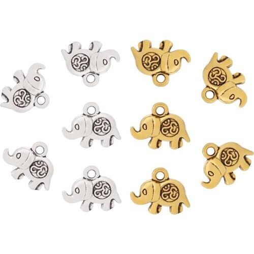50 x Tibetan Silver/Gold 3D Elephant OM Symbol Charms Pendants Beads 2 Sided for Necklace Bracelet Jewelry Making Accessories