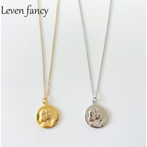 925 Sterling Silver Coin Necklace Women Disc Patterned Carved Engraved 18K Gold Disk Choker Necklace Jewelry for Her