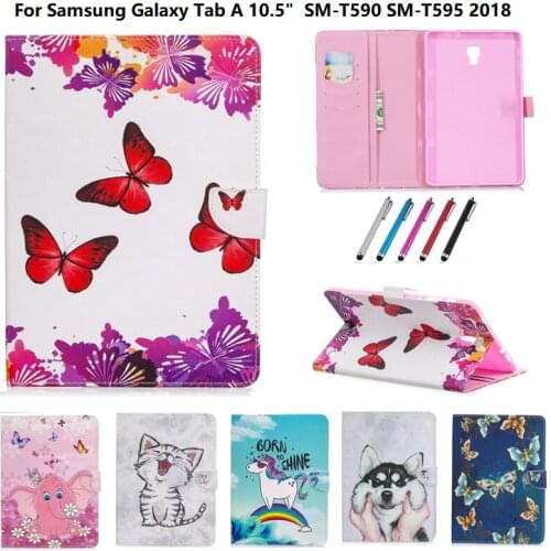Kawaii Unicorn Cat Coque For Samsung Galaxy Tab A A2 10.5 2018 T590 T595 SM-T590 Tablet Cover For Samsung Tab A 10.5 Case+Pen