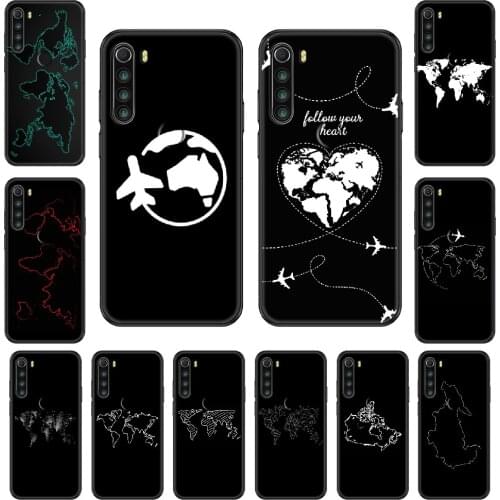 Simple Line World Map Phone case For Xiaomi Redmi Note S2 4 5 6 7 8 A S X Plus Pro black painting coque pretty back art funda