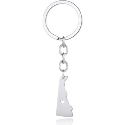 Europe and the United States hot stainless steel United States Delaware map keychain Keychain men and women jewelry