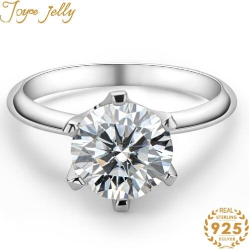 JoyceJelly Classic Six Claws 3ct Moissanite Silver 925 Ring for Women D Color 3 Carat Natural Moissanite Female Wedding Jewelry