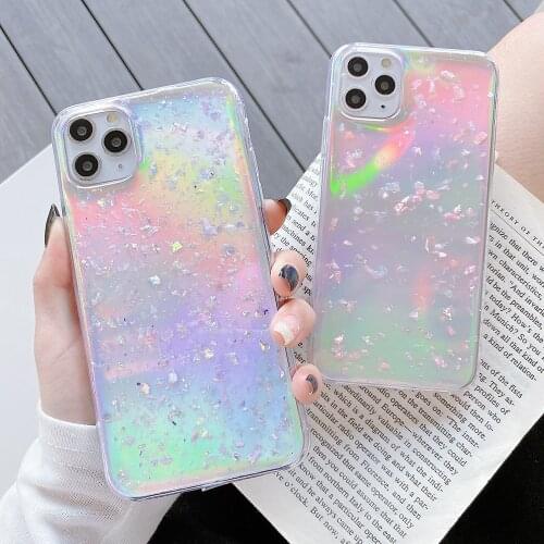Dream Sequins Laser Cardboard Phone Case For iPhone 11 12 Pro Max XR X XS Max 7 8 6 6S Plus SE 2020 Soft Epoxy Phone Back Cover