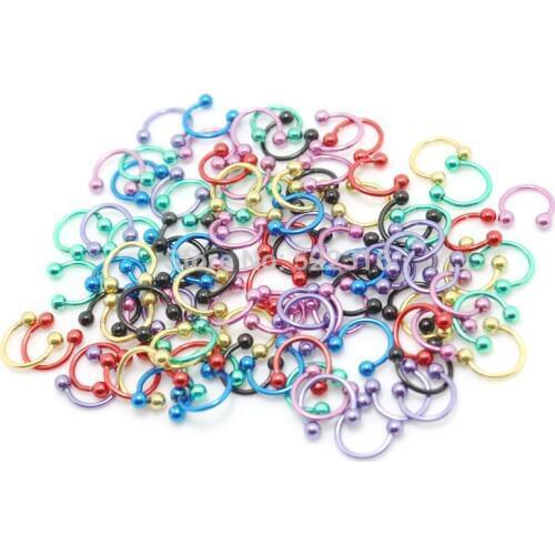 Mix color stainless steel body piercing jewelry mix color cbr horseshoe circular ring with ball