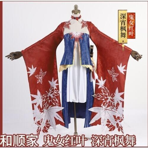 Game Onmyoji Ghost Momiji Cosplay Costume New Skin Maple Dyed Evening Chardonnay Kimono Deep Night Maple Dance Role Play Clothes
