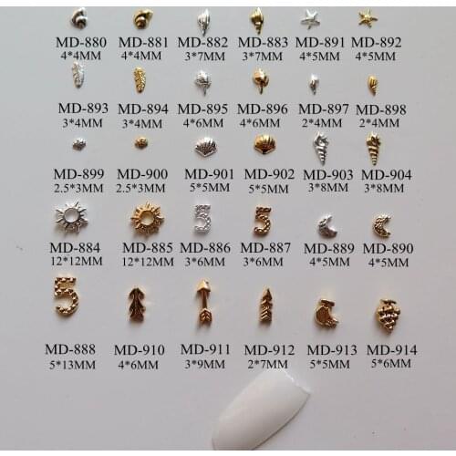 3D 50pcs/bag Different Arrow Five Sun Moon Shell Star Nail Decoration Metal Shinny Deco 2