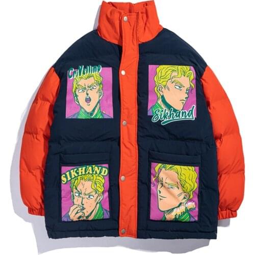 Winter Jacket Coat Men Anime Printed Big Pocket Oversized Thicken Winter Warm Jacket Japanese Streetwear Harajuku Fashion Coat