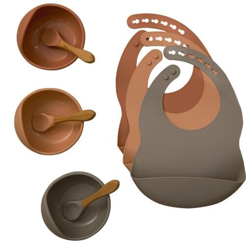 Baby Silicone Cutlery Set Bowl Spoon Bib 3 Pieces/Set Child Feeding Non-slip BPA Feeding Utensils Food Grade Baby Products Gifts