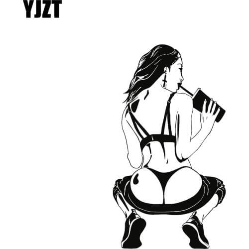YJZT 8.5*16CM Drinking Sexy Attractive Girl Vinyl Decals Covering The Body Car Sticker Black/Silver Advanced Design C20-0269