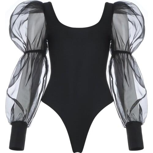 New Summer Sexy Black Lace Bandage Bikini Bodysuits 2021 Women Long Sleeve Mini Club Party Rompers Bodysuits