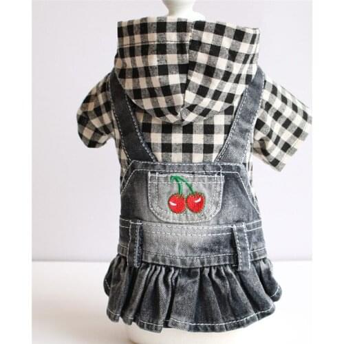 New Spring Autumn Winter Xs Dog Clothes For Small Dogs Girl Teddy Black Plaid Jean Dress Puppy Outfit Pet Clothing