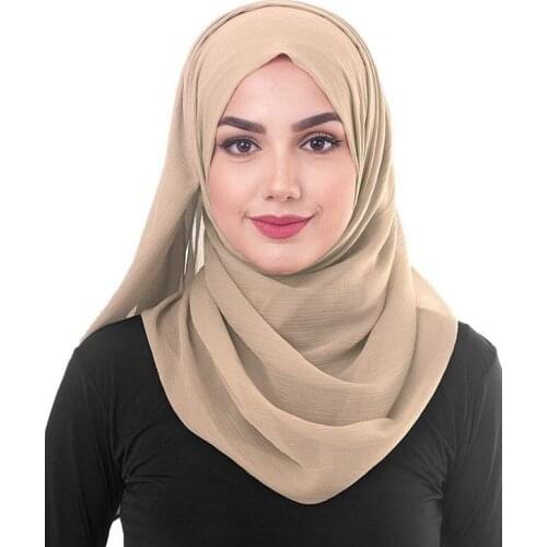 New Sheer Chiffon Scarf Ladies Wrap Hijab Wrinkled Muslim Scarf Malaysia Hijab Breathable Pleated Female Crinkle Maxi Shawl