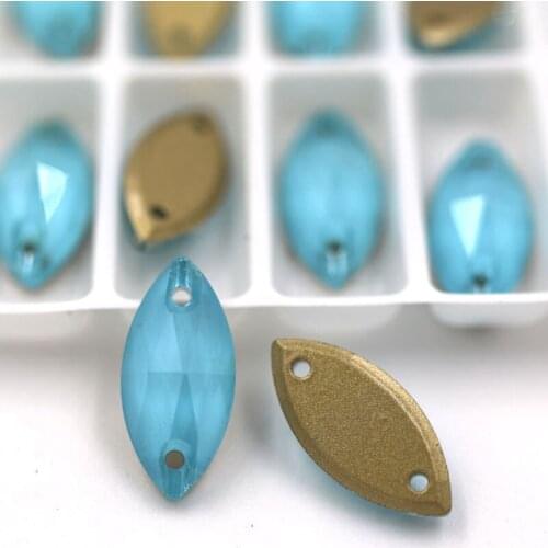 New arrival 7x15mm flatback glass sew on rhinestones Leaf shape Sea Blue Mocha crystal rhinestones diy clothing accessories