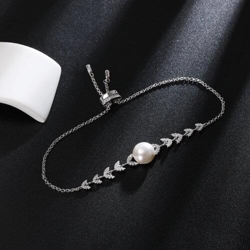 Fashion New Tree Leaf Pearl Bracelets For Women Elegant Zirconia Charm Bracelet Friends Gift Pulseras Zk30
