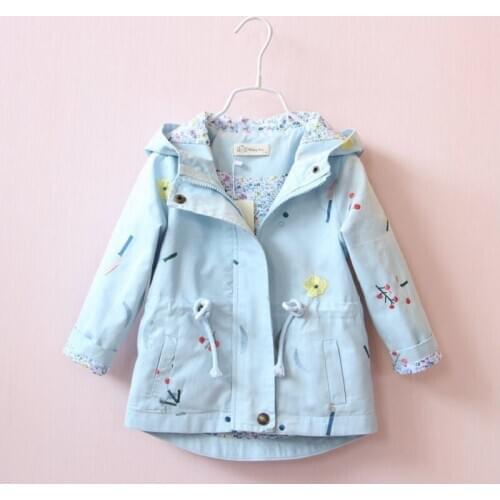 Autumn Winter Childrens Clothing Baby Girl Windbreaker Fashion Floral Embroidery Top for 3 4 5 6 7 Years Old Kids Trench Coat