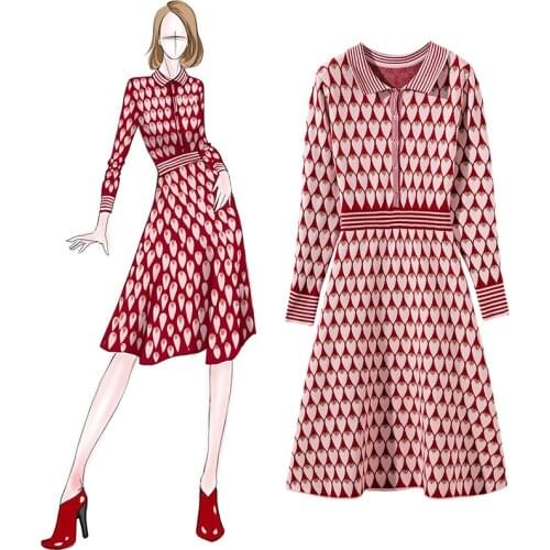 Autumn Streetwear Long-sleeved dress Elegant lady Red Sweater dress 2021 Fashion Elegant Long style Knitted Sweater dress