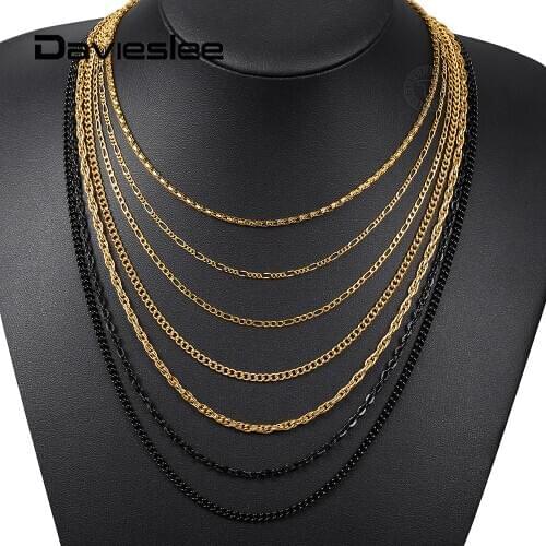 Stainless Steel Necklace Choker for Men Women Box Curb Rolo Cable Twisted Rope Link Chain Black Gold Tone Jewelry Gifts LKNM179
