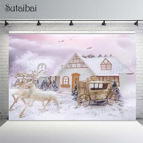 Christmas Photography Backdrop Winter Fairy Tale Snow Scene Elk Tree Photocall Background Baby Child Portrait Customized Poster