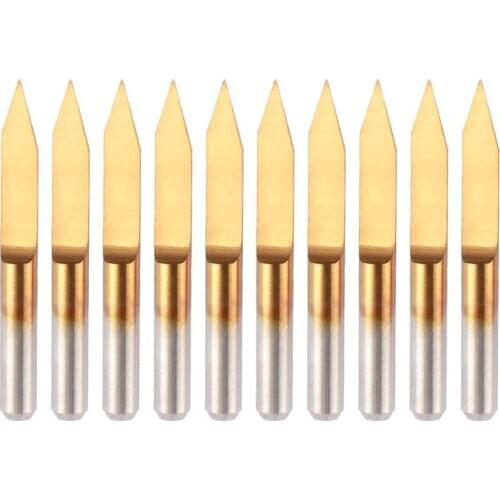 TOP 10Pcs 30 Degree 0.1mm Tip Titanium Coated Flat Bottom Carbide PCB Engraving Bits V-Shape CNC Router Cutter Cutting Tool