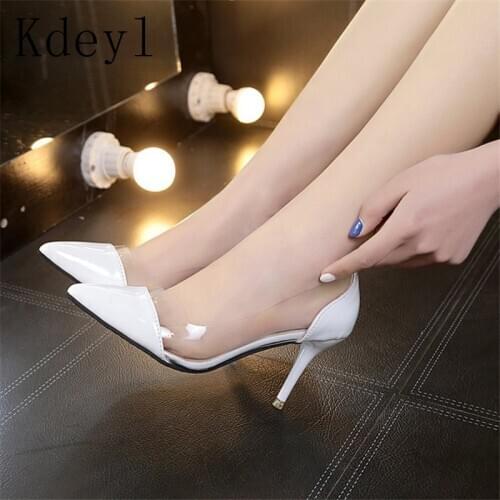 Women Pumps 2019 PVC High Heels Sexy Pointed Toe Slip-on Clear Wedding Dress Shoes For Lady Size 39