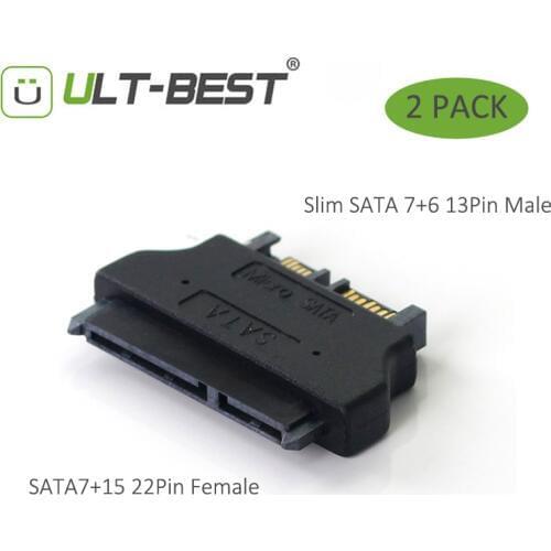 ULT-Best 2 Pack sata adapter 22Pin to 13Pin Slim SATA Adapter 7+15 Serial ATA Female to 7+6 Male Adapters Connector Converter