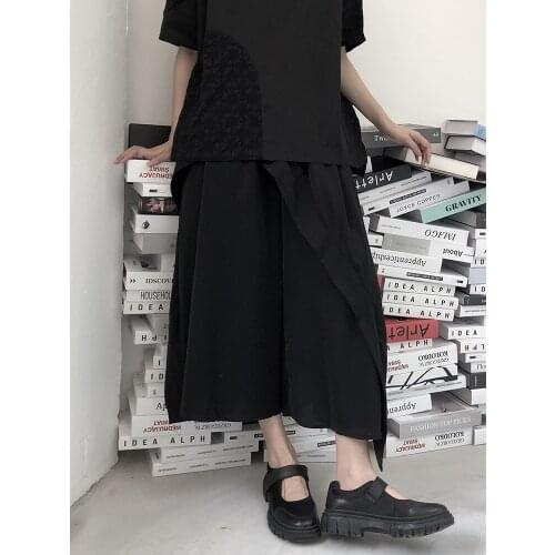 Womens new summer classic dark personality simple irregular design casual loose large leg pants