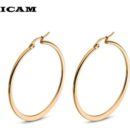 ICAM Trendy Large Hoop Earrings Big Smooth Circle Earrings Basketball Brincos Celebrity Brand Loop Earrings for Women Jewelry