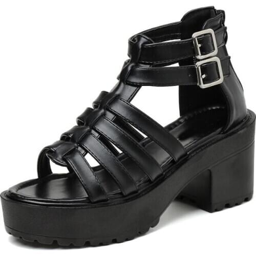 Vintage Punk Rock Gothic Sandals woman strappy heels Platform pumk shoes chunky sandals Gladiator Sandals women LJB26-1