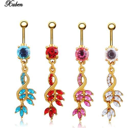 Hot Sale gold Rhinestone Dangle Navel Belly Button Rings Barbell Ring Lady Body Piercing Belly Dance Body Jewelry