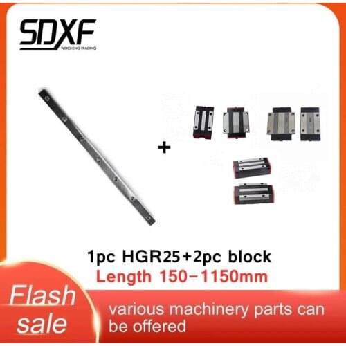 1PC Linear Rail Guide HGR25+2PCS HGH25CA/HGH25HA/ HGW25CC/25HALinear Narrow/Flange parts-length 150-1150mm
