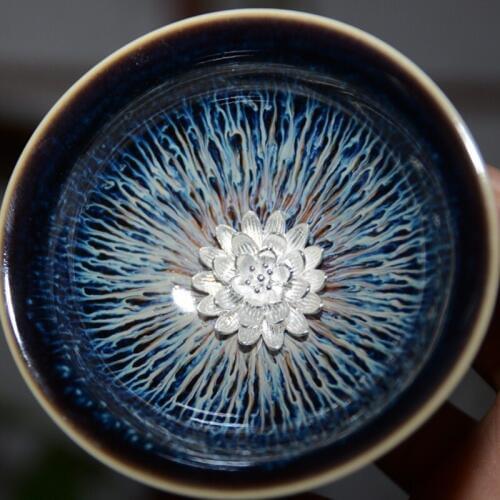 1PCS Silver fish Kung Fu Tea Cup Kiln Day Glazed Glazed Pottery Masters Products Tea Cup Tea Bowl Silver Tea Cup